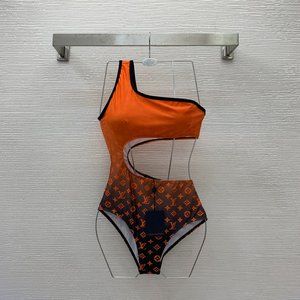🏊‍♀️LV new gradient color one-shoulder waist-off and breast-top one-piece